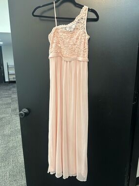 David's Bridal Blush One-Shoulder Lace & Chiffon Girls' Dress